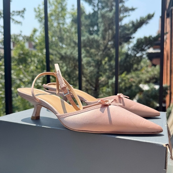Reformation Wade Kitten Heel Sandals Slingback Bow Silk Pink 8.5 - Picture 14 of 16